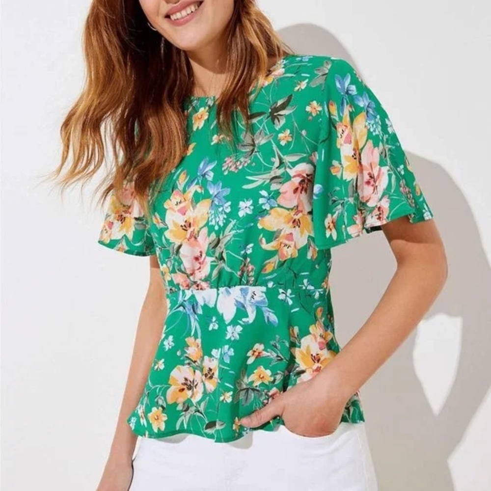 LOFT Green Floral Blouse